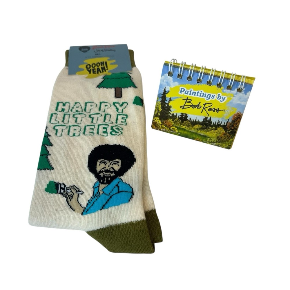 Painter Bob Ross Bundle With‎ Happy Little Tree Socks And Mini Paintings Book
